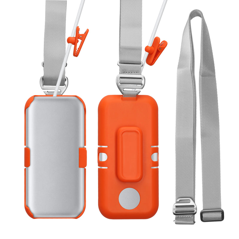 kwmobile VR Headset Batterie Halterung kompatibel mit Apple Vision Pro Halter - Akku Case mit Schultergurt und 360° drehbarem Gürtelclip - Orange Hellgrau Orange  [dsg02]