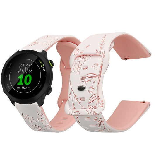 kwmobile Silikon Ersatzarmband kompatibel mit Garmin Forerunner 55 / Forerunner 165 / 245 / 645 / 570 42mm Armband - Silikonarmband mit geprägtem Design - Geprägtes Muster Weiß  [dsg01]