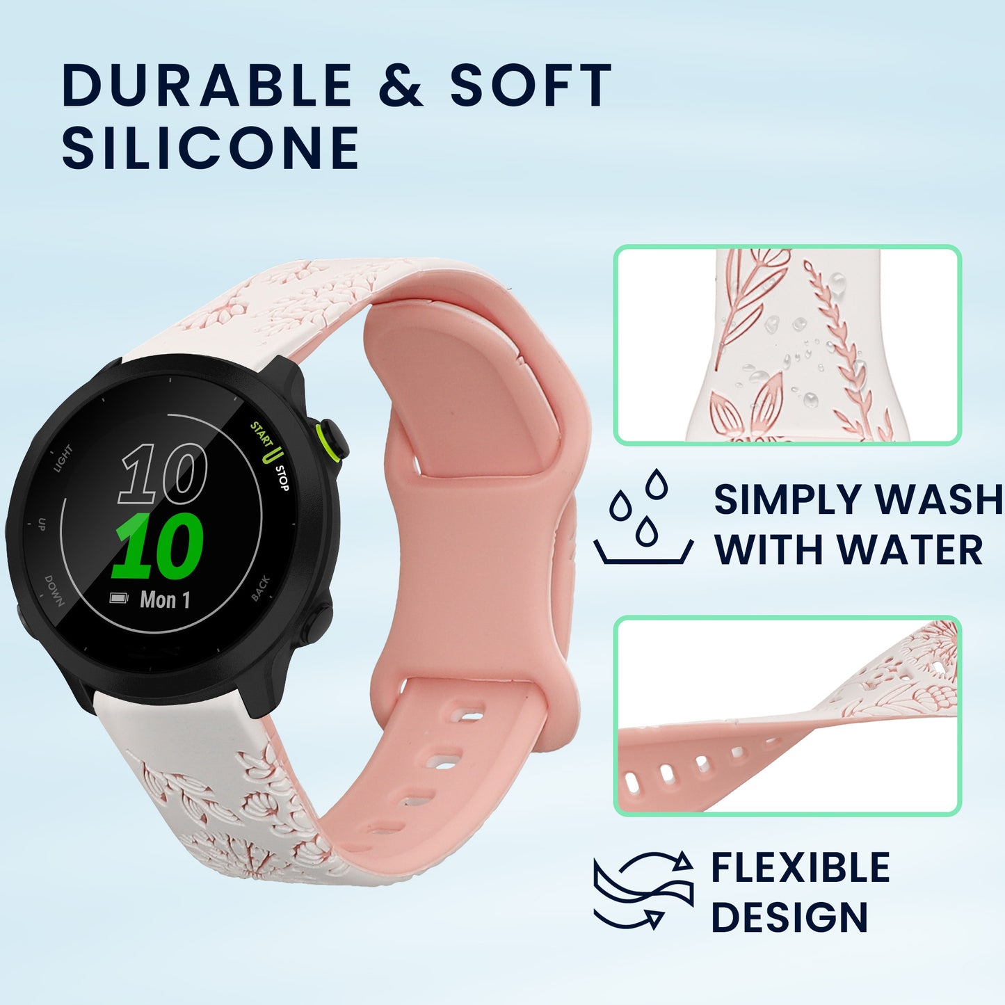 kwmobile Ersatzarmband kompatibel mit Garmin Forerunner 55 / Forerunner 165 / 245 / 645 / 570 42mm Armband