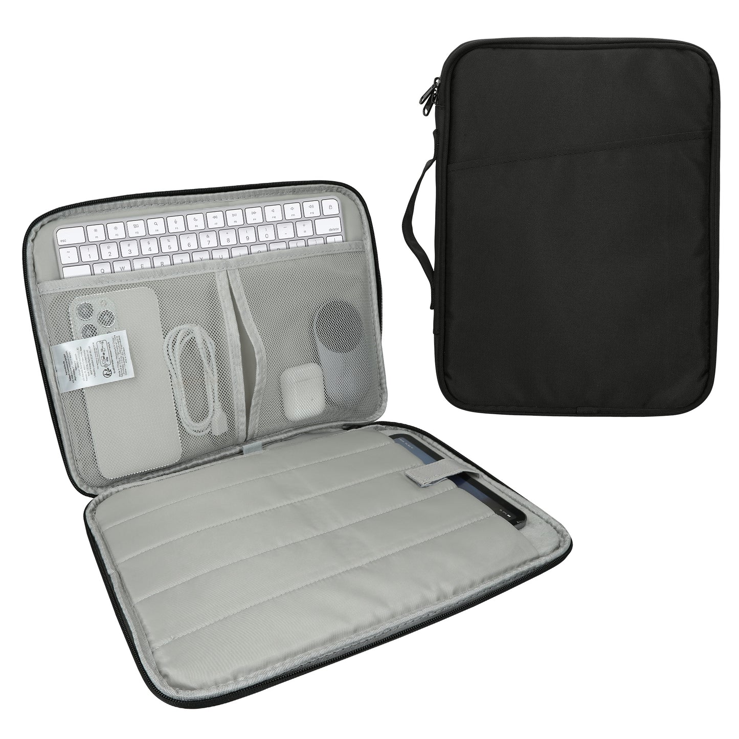 kwmobile Tablet und Tastatur Tasche kompatibel mit Magic Keyboard K380 K480 & 12,9" - 13" Tablet Hülle - Tablettasche mit zahlreichen Taschen - Bluetooth Keyboard Schutzhülle - Schwarz Schwarz  