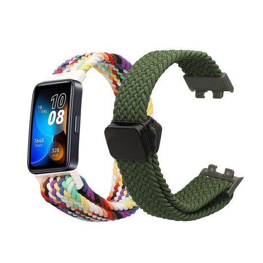 kwmobile 2x Ersatzarmband kompatibel mit Huawei Band 10 / 9 / 8 Armband - Nylonarmband Set mit Magnetverschluss - Dunkelgrün Mehrfarbig Dunkelgrün  [dsg02]
