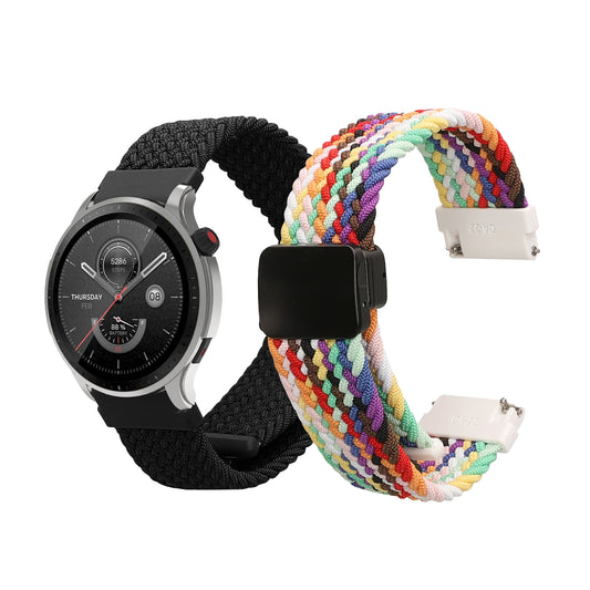 kwmobile 2x Ersatzarmband kompatibel mit Huami 22mm Amazfit Bip 6 / Bip 5 Unity / Bip 5 / GTS 3 / Balance 2 / Helio Strap Armband - Nylonarmband Set mit Magnetverschluss - Schwarz Mehrfarbig Schwarz  [dsg01]