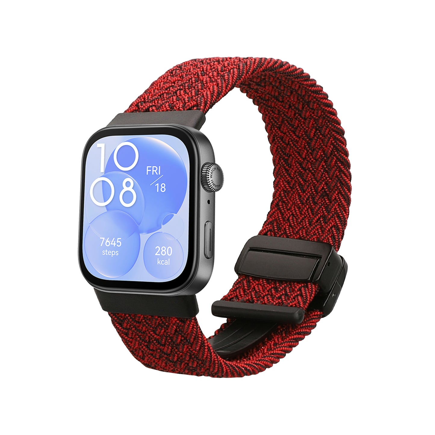 kwmobile Ersatzarmband kompatibel mit Huawei Watch Fit 3 / Fit 4 Armband - Nylonarmband mit Magnetverschluss - Rot Schwarz Rot  [dsg02]