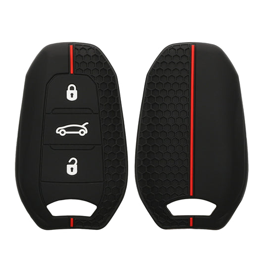 kwmobile Autoschlüssel Schutzhülle kompatibel mit Peugeot Citroen 3-Tasten Smartkey Autoschlüssel (nur Keyless Go) Hülle - Schlüsselhülle aus Silikon - in Schwarz Rot Schwarz  [dsg01]