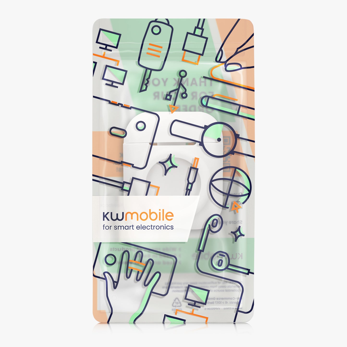 kwmobile 2-in1 Hülle kompatibel mit Apple Airpods 1 & 2 - Kopfhörer Case kompatibel mit Airtag - Schutzhülle mit Karabiner
