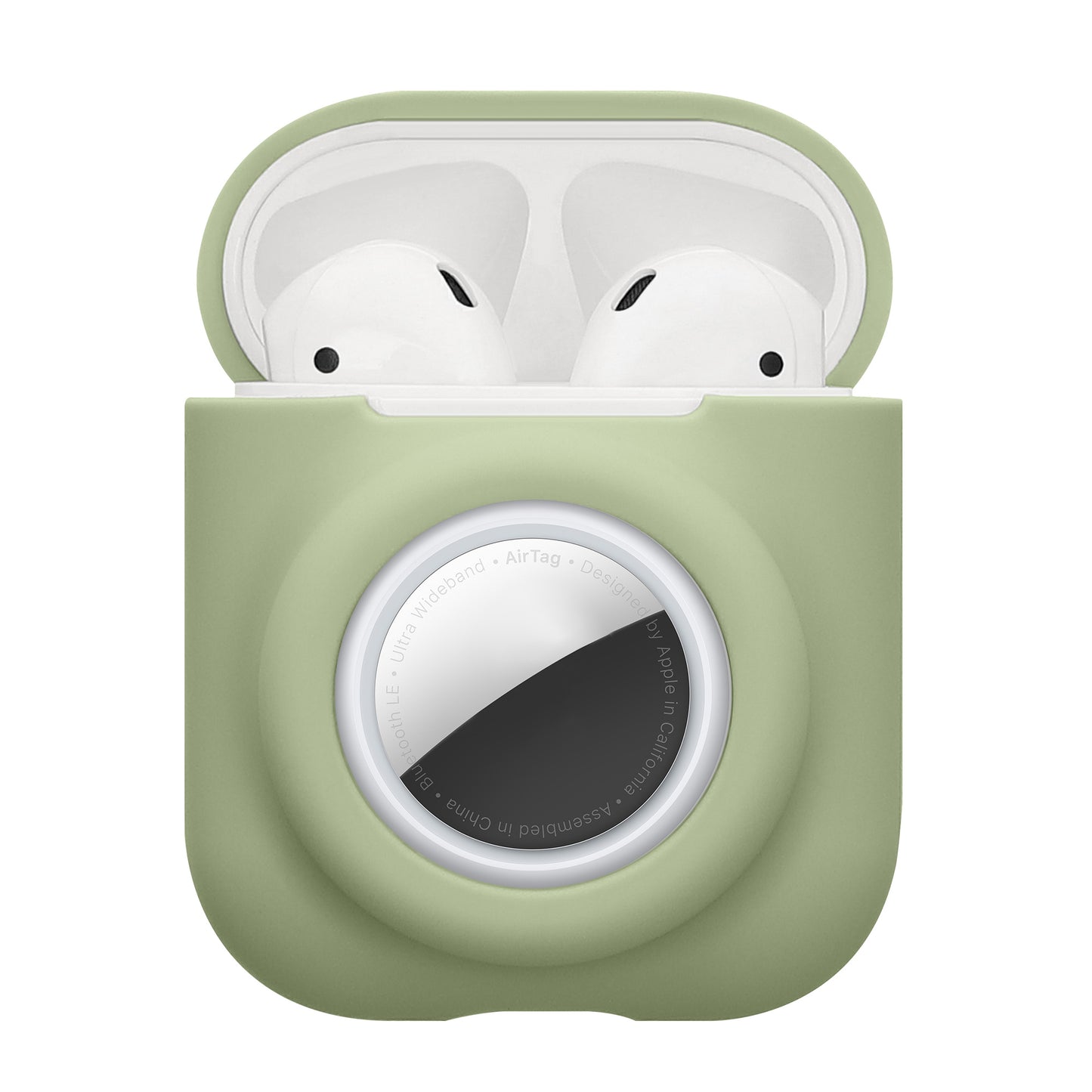 kwmobile 2-in1 Hülle kompatibel mit Apple Airpods 1 & 2 - Kopfhörer Case kompatibel mit Airtag - Weiches Silikon Cover - Schutzhülle mit Karabiner - Matcha Grün Matcha Grün  