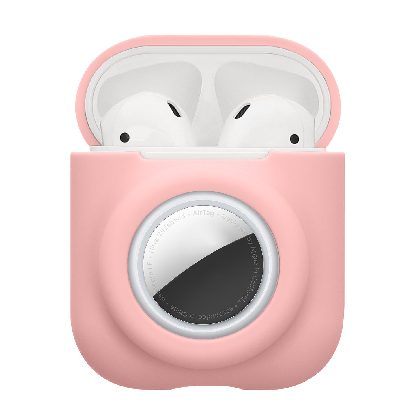 kwmobile 2-in1 Hülle kompatibel mit Apple Airpods 1 & 2 - Kopfhörer Case kompatibel mit Airtag - Weiches Silikon Cover - Schutzhülle mit Karabiner - Altrosa Altrosa  