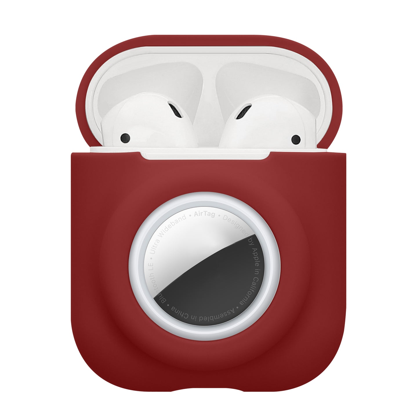 kwmobile 2-in1 Hülle kompatibel mit Apple Airpods 1 & 2 - Kopfhörer Case kompatibel mit Airtag - Weiches Silikon Cover - Schutzhülle mit Karabiner - Bordeaux Bordeaux  