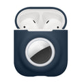 kwmobile 2-in1 Hülle kompatibel mit Apple Airpods 1 & 2 - Kopfhörer Case kompatibel mit Airtag - Weiches Silikon Cover - Schutzhülle mit Karabiner - Dunkelblau Dunkelblau  