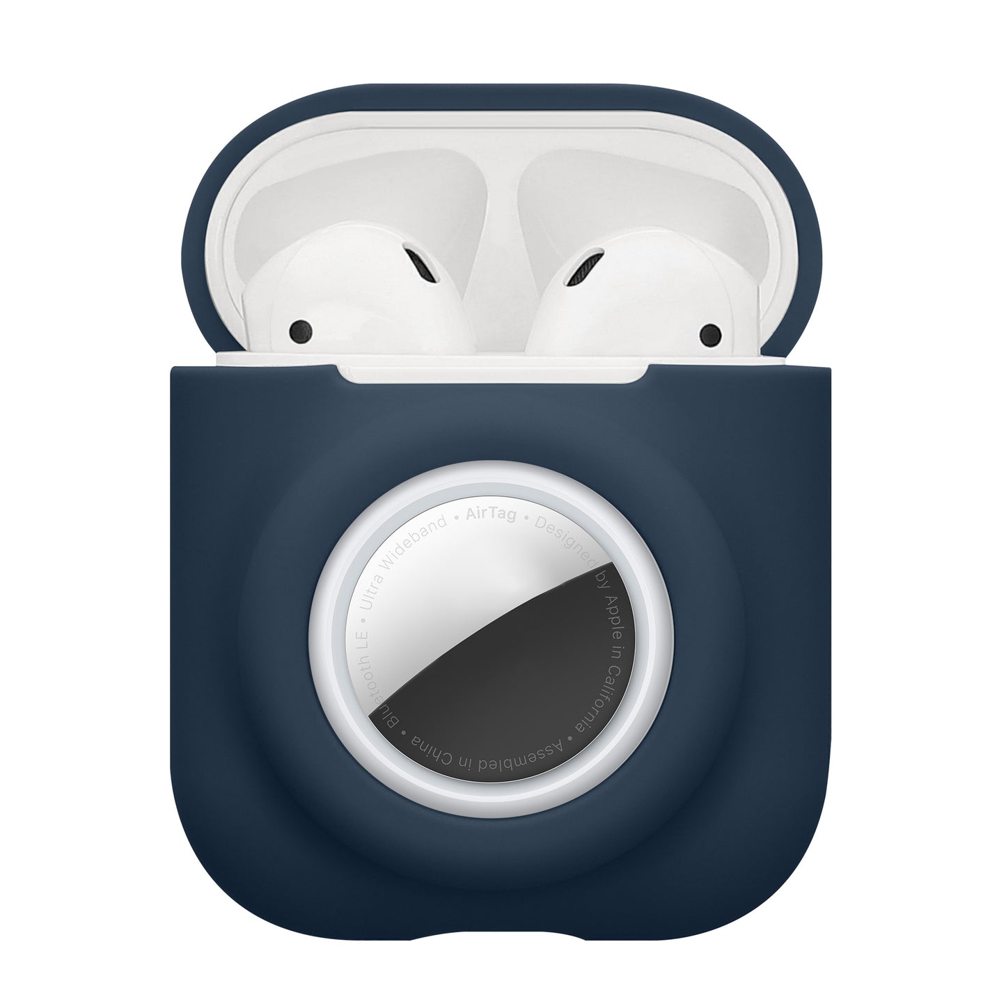 kwmobile 2-in1 Hülle kompatibel mit Apple Airpods 1 & 2 - Kopfhörer Case kompatibel mit Airtag - Weiches Silikon Cover - Schutzhülle mit Karabiner - Dunkelblau Dunkelblau  