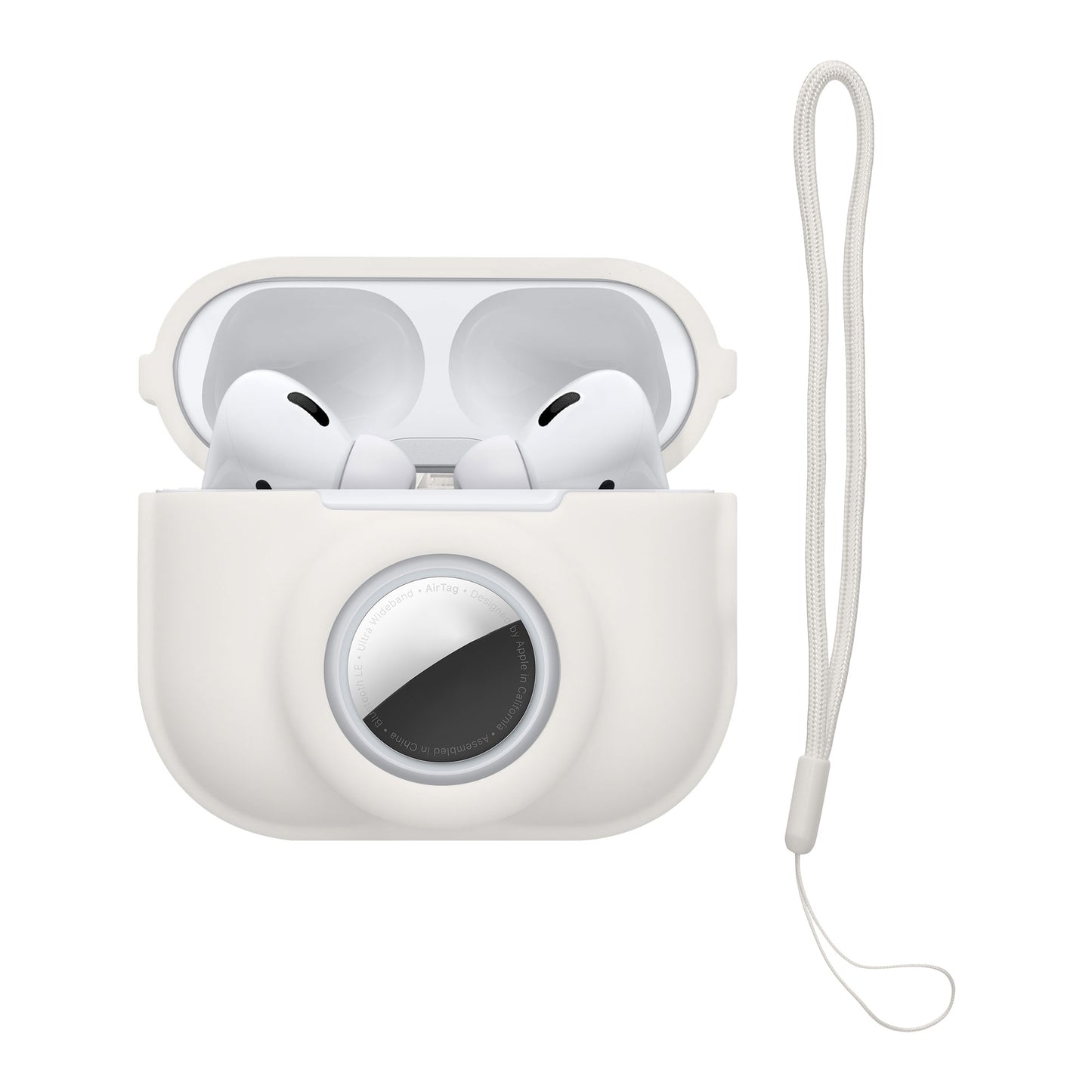 kwmobile 2-in1 Hülle kompatibel mit Apple Airpods Pro 2 - Kopfhörer Case kompatibel mit Airtag - Weiches Silikon Cover - Schutzhülle mit Karabiner - Weiß Weiß  