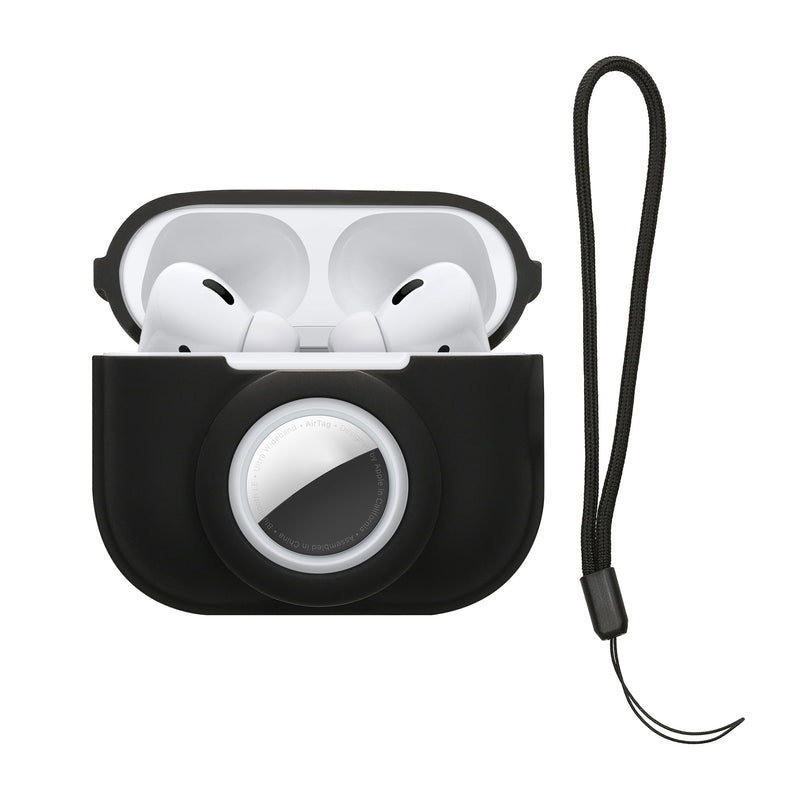 kwmobile 2-in1 Hülle kompatibel mit Apple Airpods Pro 2 - Kopfhörer Case kompatibel mit Airtag - Weiches Silikon Cover - Schutzhülle mit Karabiner - Schwarz Schwarz  