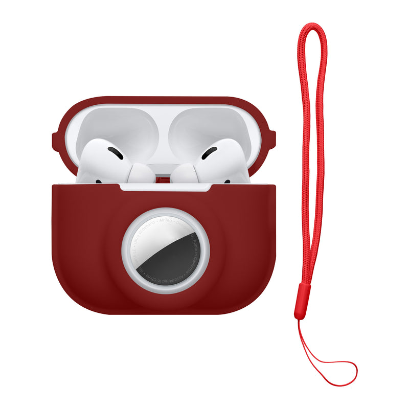 kwmobile 2-in1 Hülle kompatibel mit Apple Airpods Pro 2 - Kopfhörer Case kompatibel mit Airtag - Weiches Silikon Cover - Schutzhülle mit Karabiner - Tawny Red Tawny Red  