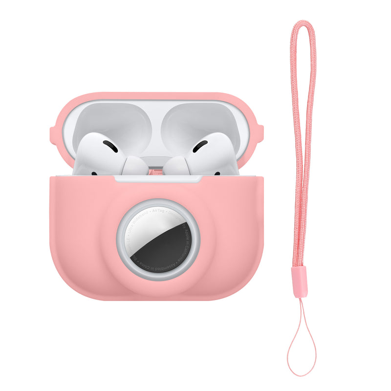 kwmobile 2-in1 Hülle kompatibel mit Apple Airpods Pro 2 - Kopfhörer Case kompatibel mit Airtag - Weiches Silikon Cover - Schutzhülle mit Karabiner - Altrosa Altrosa  