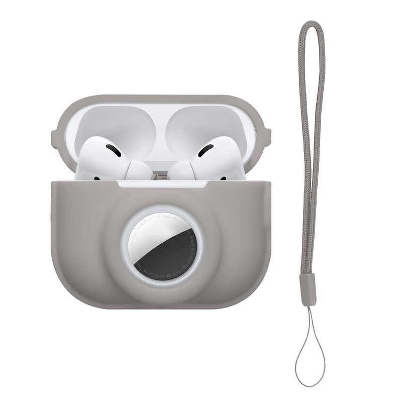 kwmobile 2-in1 Hülle kompatibel mit Apple Airpods Pro 2 - Kopfhörer Case kompatibel mit Airtag - Weiches Silikon Cover - Schutzhülle mit Karabiner - Grau Grau  