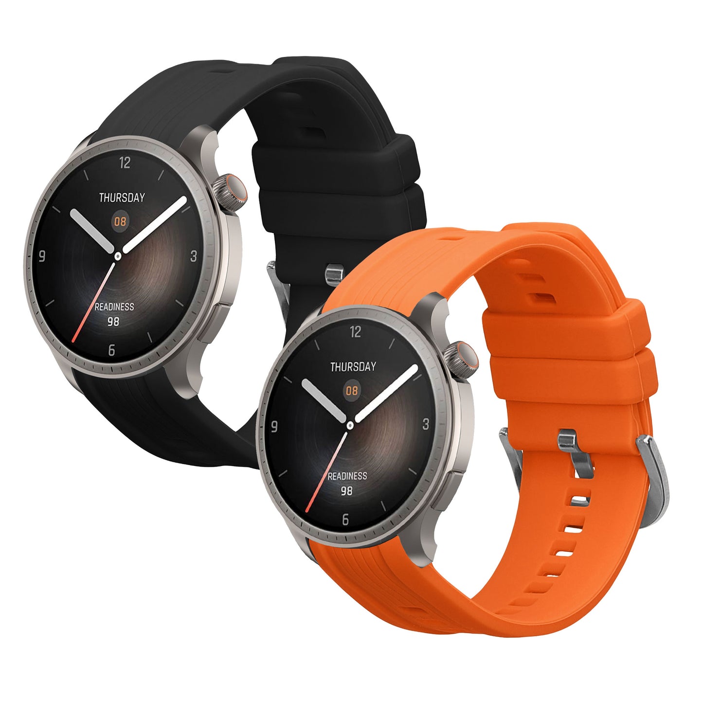 kwmobile 2x Uhrenarmband für Huami Amazfit Balance A2286 Armband - Fitnesstracker Band Set aus TPU Silikon - Ersatzarmband Smartwatch - Schwarz Orange Schwarz  [dsg02]