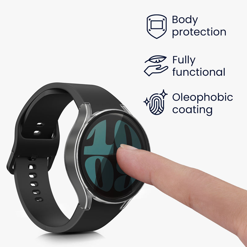 kwmobile Rundum Cover kompatibel mit Samsung Galaxy Watch 6 Hülle Fullbody Fitnesstracker Privatsphäre Case Set aus Glas