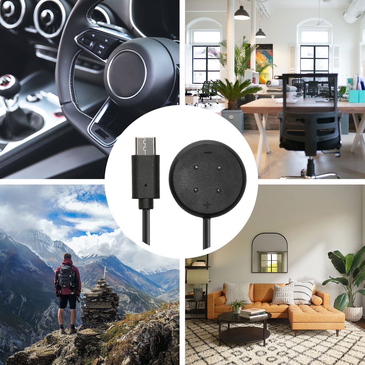 kwmobile USB C Ladekabel kompatibel mit Google Pixel Watch 3 / Pixel Watch 2 / Fitbit Versa 4 3 2 / Ace LTE - Kabel Charger - Smart Watch Typ C Ersatzkabel - Fitnesstracker Aufladekabel