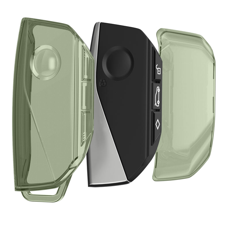 kwmobile Autoschlüssel Hülle kompatibel mit BMW 4-Tasten X7 X1 U11 iX ix1 7er G07 I7 Autoschlüssel - Schlüsselhülle Silikon Cover - Grün Transparent Grün  [dsg03]
