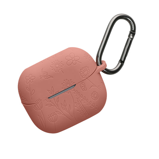 kwmobile Silikon Case für Samsung Galaxy Buds 3 / Galaxy Buds 3 Pro Hülle - Kopfhörer Schutzhülle mit Karabiner - Geprägtes Muster Dark Rose Dark Rose  [dsg02]