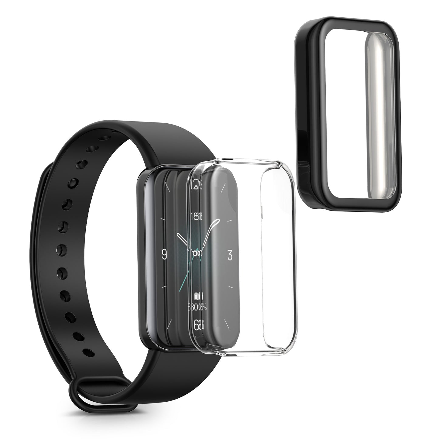 kwmobile 2x Schutzhülle kompatibel mit HONOR Band 9 Hülle - Fullbody Cover Set aus Silikon - Transparent Schwarz Transparent  [dsg02]