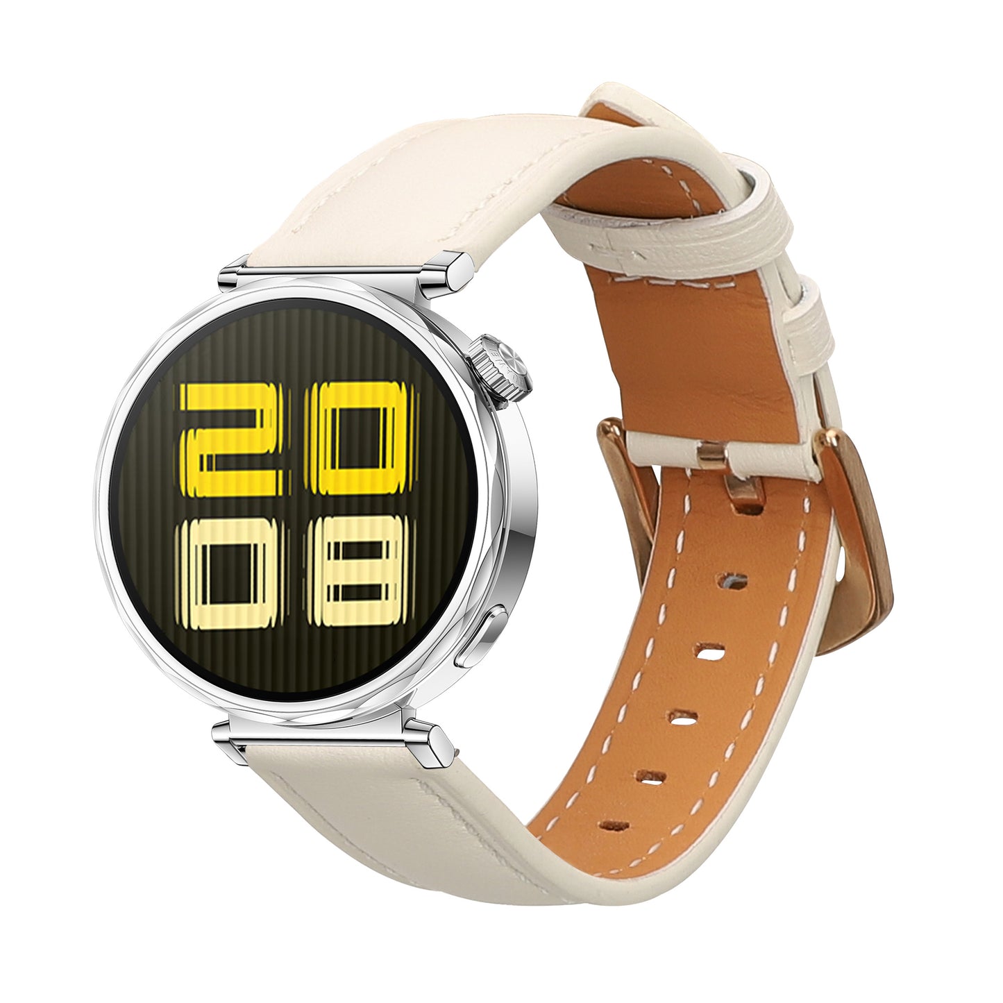 kwmobile Echtleder Uhrenarmband für Huawei Watch GT5 41mm / GT5 Pro 42mm / Watch GT4 41mm Armband - Ersatzarmband für Fitnesstracker - Wechselarmband Smartwatch - Weiß Braun Weiß  [dsg01]