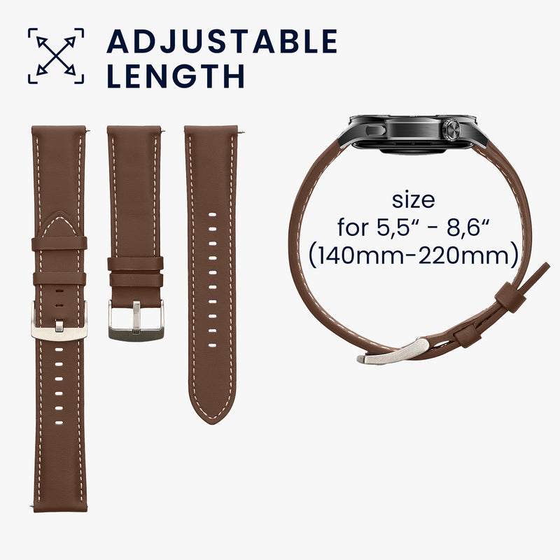kwmobile Echtleder Uhrenarmband für Huawei Watch GT5 46mm / GT5 Pro 46mm / GT4 46mm / Watch GT3 SE Armband - Ersatzarmband für Fitnesstracker - Wechselarmband Smartwatch