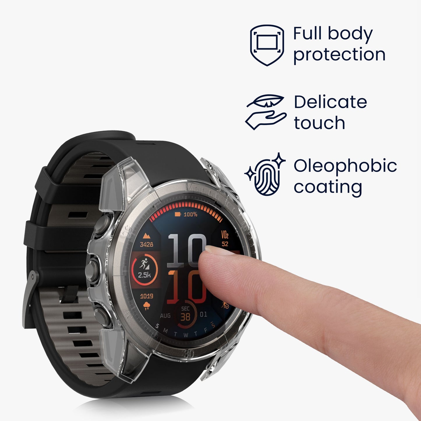 kwmobile Glas Hülle für Garmin Fenix 8 43mm Schutzhülle Fullbody Fitnesstracker Case Set