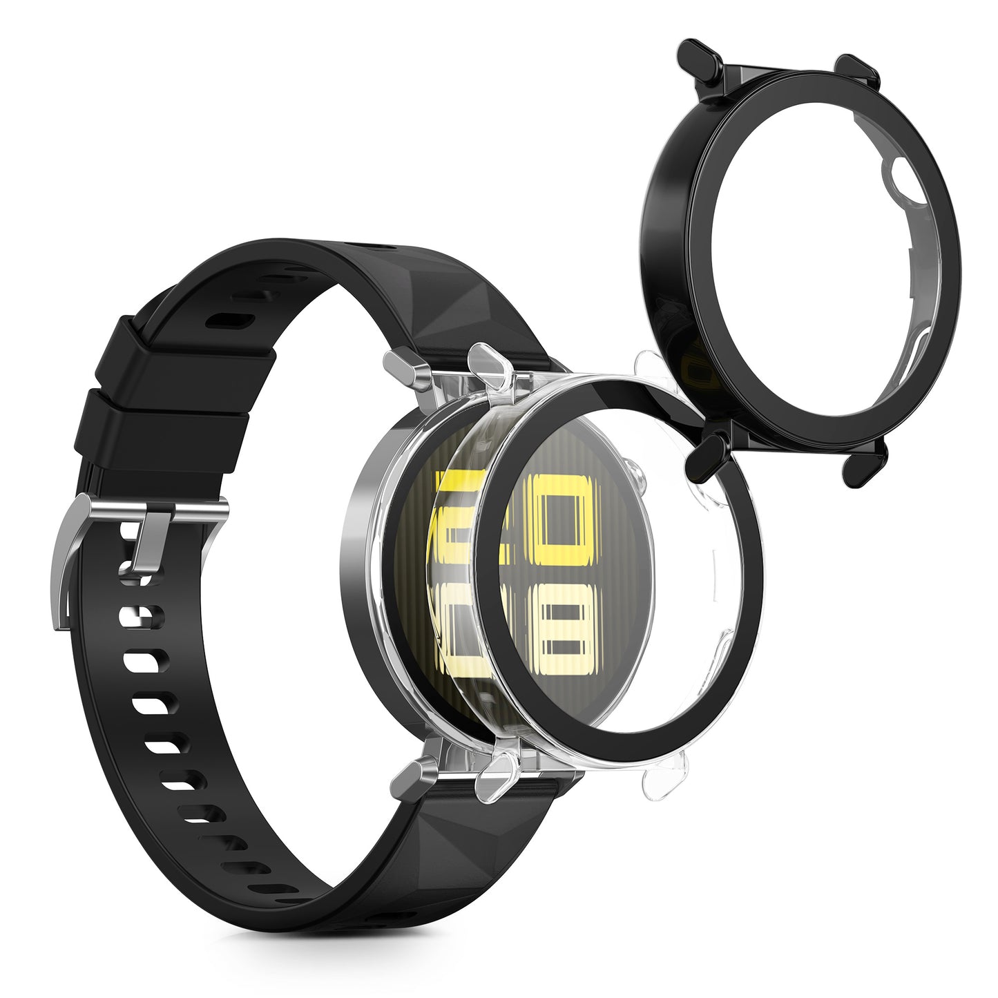 kwmobile 2x Cover kompatibel mit Huawei Watch GT5 41mm Hülle - Fullbody Fitnesstracker Case Set aus Glas - Transparent Schwarz Transparent  [dsg01]