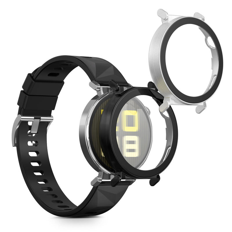 kwmobile 2x Cover kompatibel mit Huawei Watch GT5 41mm Hülle - Fullbody Fitnesstracker Case Set aus Glas - Schwarz Silber Schwarz  [dsg02]