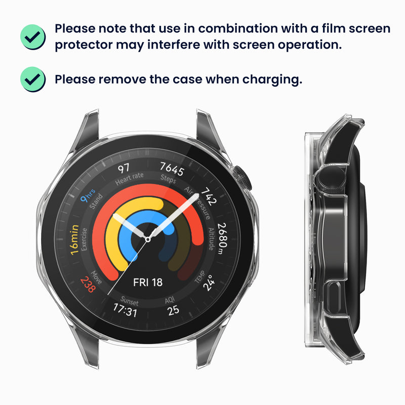 kwmobile Glas Hülle für Huawei Watch GT5 46mm Schutzhülle Fullbody Fitnesstracker Case Set