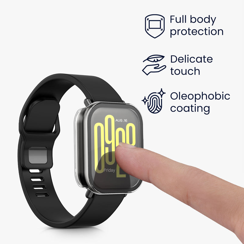 kwmobile Glas Hülle für Xiaomi Redmi Watch 5 Active Schutzhülle Fullbody Fitnesstracker Case Set