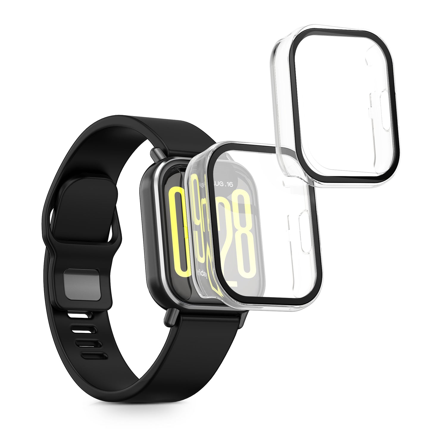 kwmobile 2x Cover kompatibel mit Xiaomi Redmi Watch 5 Active Hülle - Fullbody Fitnesstracker Case Set aus Glas - Transparent Transparent  [dsg02]
