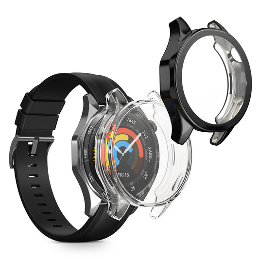 kwmobile 2x Schutzhülle kompatibel mit Huami Watch GT5 46mm Hülle - Fullbody Cover Set aus Silikon - Transparent Schwarz Transparent  [dsg01]