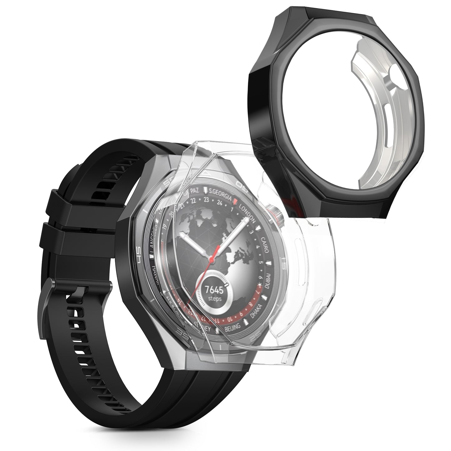 kwmobile 2x Schutzhülle kompatibel mit Huami Watch GT5 Pro 46mm Hülle - Fullbody Cover Set aus Silikon - Transparent Schwarz Transparent  [dsg01]