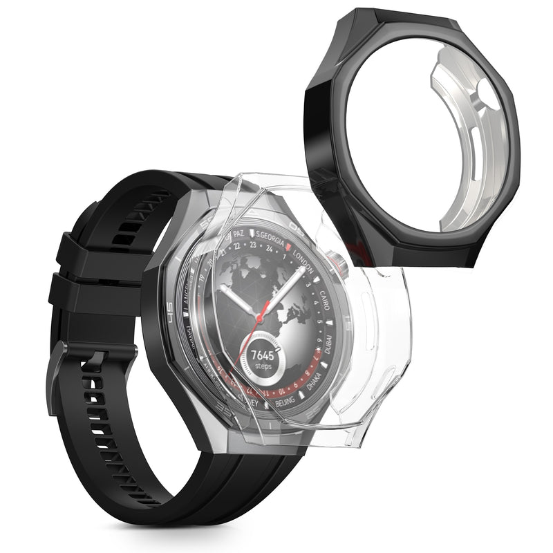 kwmobile 2x Schutzhülle kompatibel mit Huami Watch GT5 Pro 46mm Hülle - Fullbody Cover Set aus Silikon - Transparent Schwarz Transparent  [dsg01]
