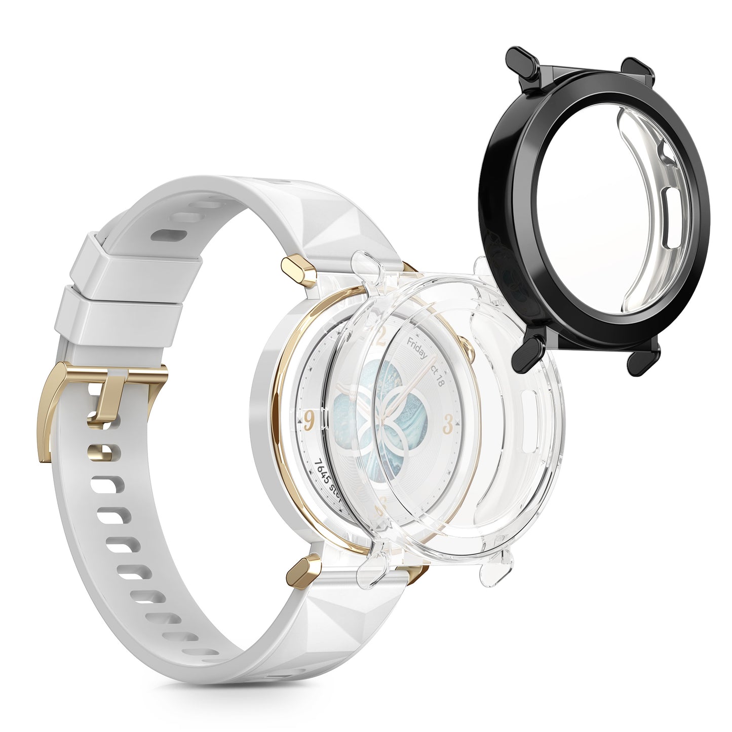 kwmobile 2x Schutzhülle kompatibel mit Huami Watch GT5 Pro 42mm Hülle - Fullbody Cover Set aus Silikon - Transparent Schwarz Transparent  [dsg01]