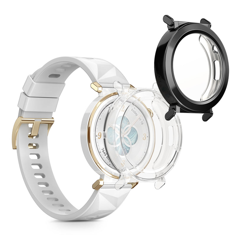 kwmobile 2x Schutzhülle kompatibel mit Huami Watch GT5 Pro 42mm Hülle - Fullbody Cover Set aus Silikon - Transparent Schwarz Transparent  [dsg01]