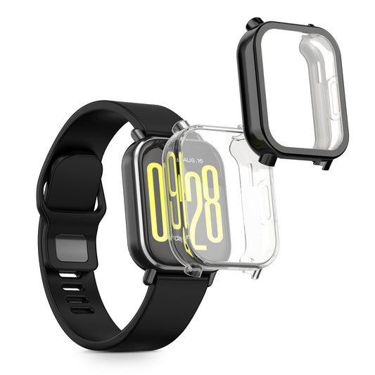 kwmobile 2x Schutzhülle kompatibel mit Xiaomi Redmi Watch 5 Active Hülle - Fullbody Cover Set aus Silikon - Transparent Schwarz Transparent  [dsg01]