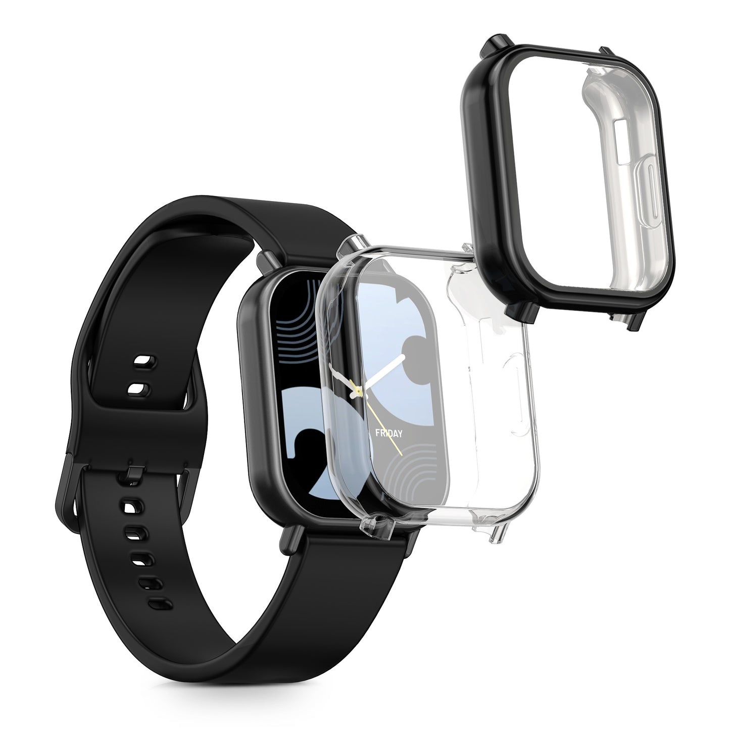 kwmobile 2x Schutzhülle kompatibel mit Xiaomi Redmi Watch 5 Lite Hülle - Fullbody Cover Set aus Silikon - Transparent Schwarz Transparent  [dsg01]