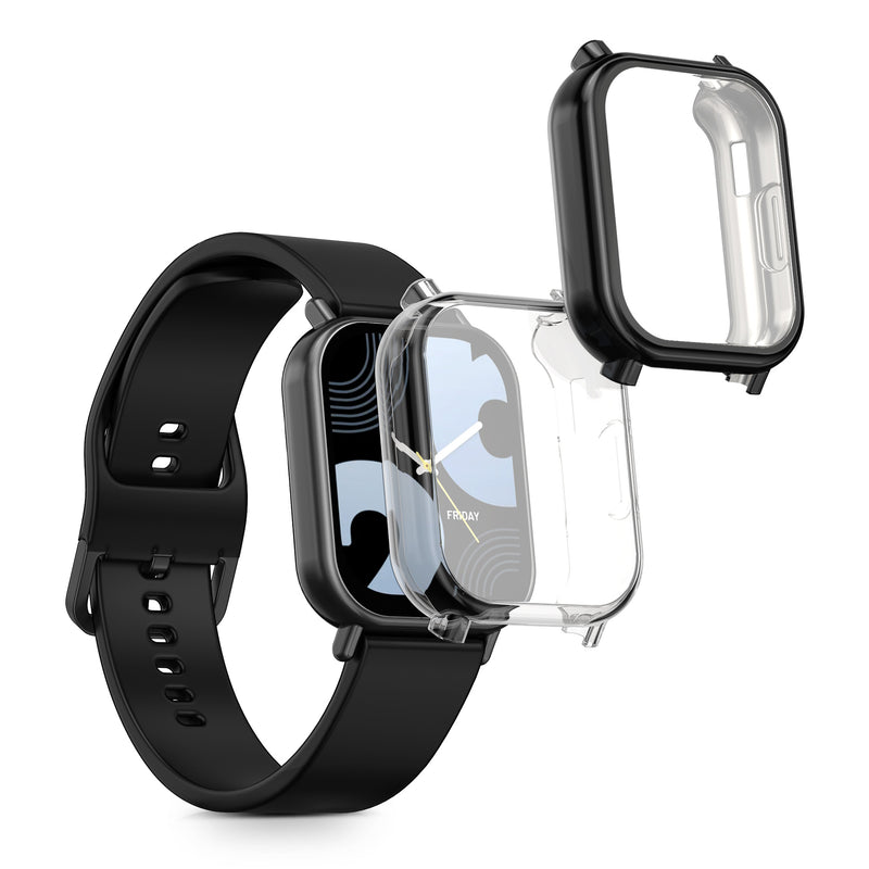 kwmobile 2x Schutzhülle kompatibel mit Xiaomi Redmi Watch 5 Lite Hülle - Fullbody Cover Set aus Silikon - Transparent Schwarz Transparent  [dsg01]