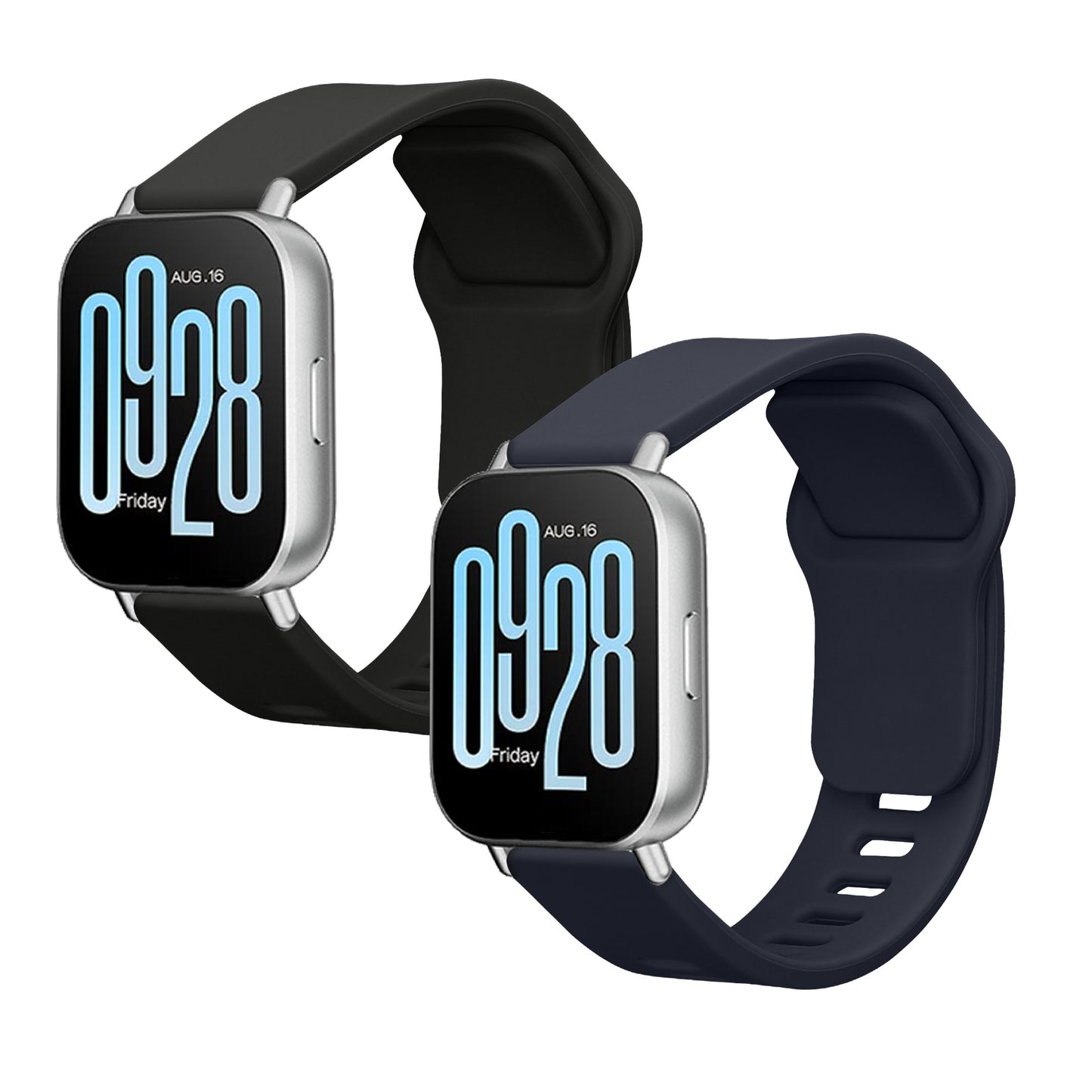kwmobile 2x Uhrenarmband für Xiaomi Redmi Watch 5 Active / Watch 5 Lite Armband - Fitnesstracker Band Set aus TPU Silikon - Ersatzarmband Smartwatch - Schwarz Dunkelblau Schwarz  [dsg01]