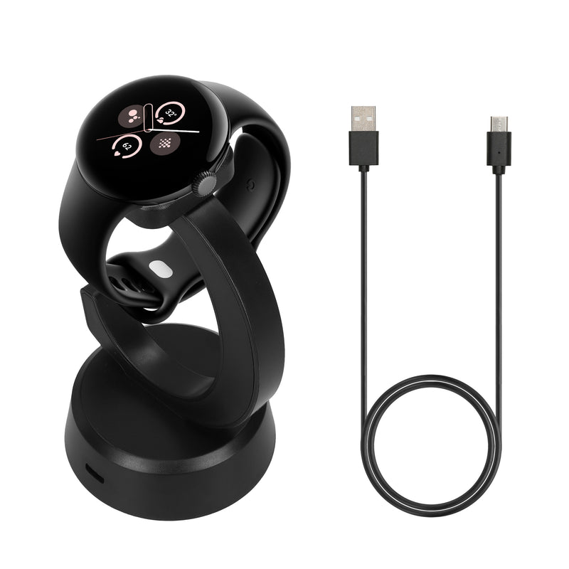 kwmobile USB Ladegerät kompatibel mit Google Pixel Watch 3 / Pixel Watch 2 / Fitbit Versa 4 3 2 / Ace LTE - USB Kabel Charger Stand - Smart Watch Ladestation - Ladekabel mit Standfunktion in Schwarz Schwarz  