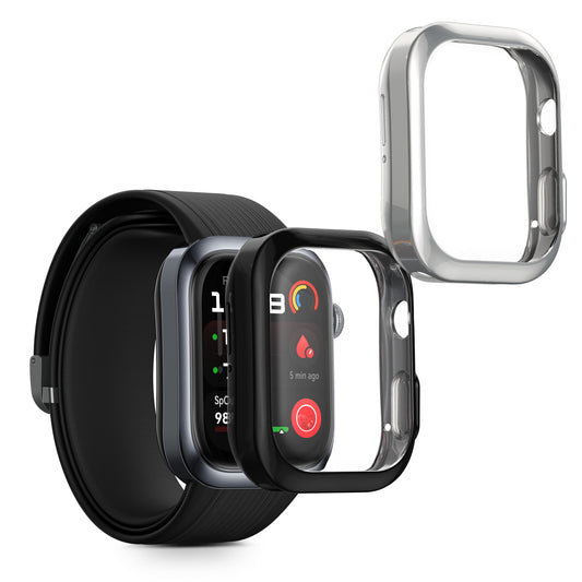 kwmobile 2x Schutzhülle kompatibel mit Huawei Watch D2 Hülle - Fullbody Cover Set aus Silikon - Schwarz Silber Schwarz  [dsg02]