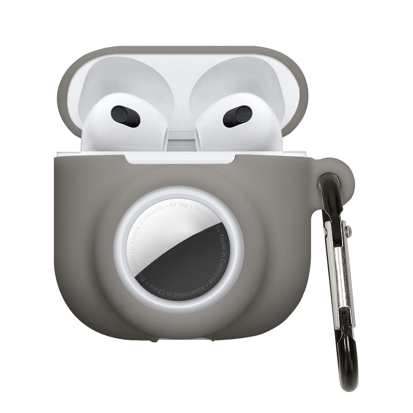 kwmobile 2-in1 Hülle kompatibel mit Apple Airpods 4 - Kopfhörer Case kompatibel mit Airtag - Weiches Silikon Cover - Schutzhülle mit Karabiner - Grau Grau  