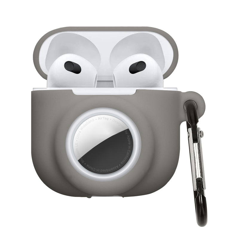 kwmobile 2-in1 Hülle kompatibel mit Apple Airpods 4 - Kopfhörer Case kompatibel mit Airtag - Weiches Silikon Cover - Schutzhülle mit Karabiner - Grau Grau  