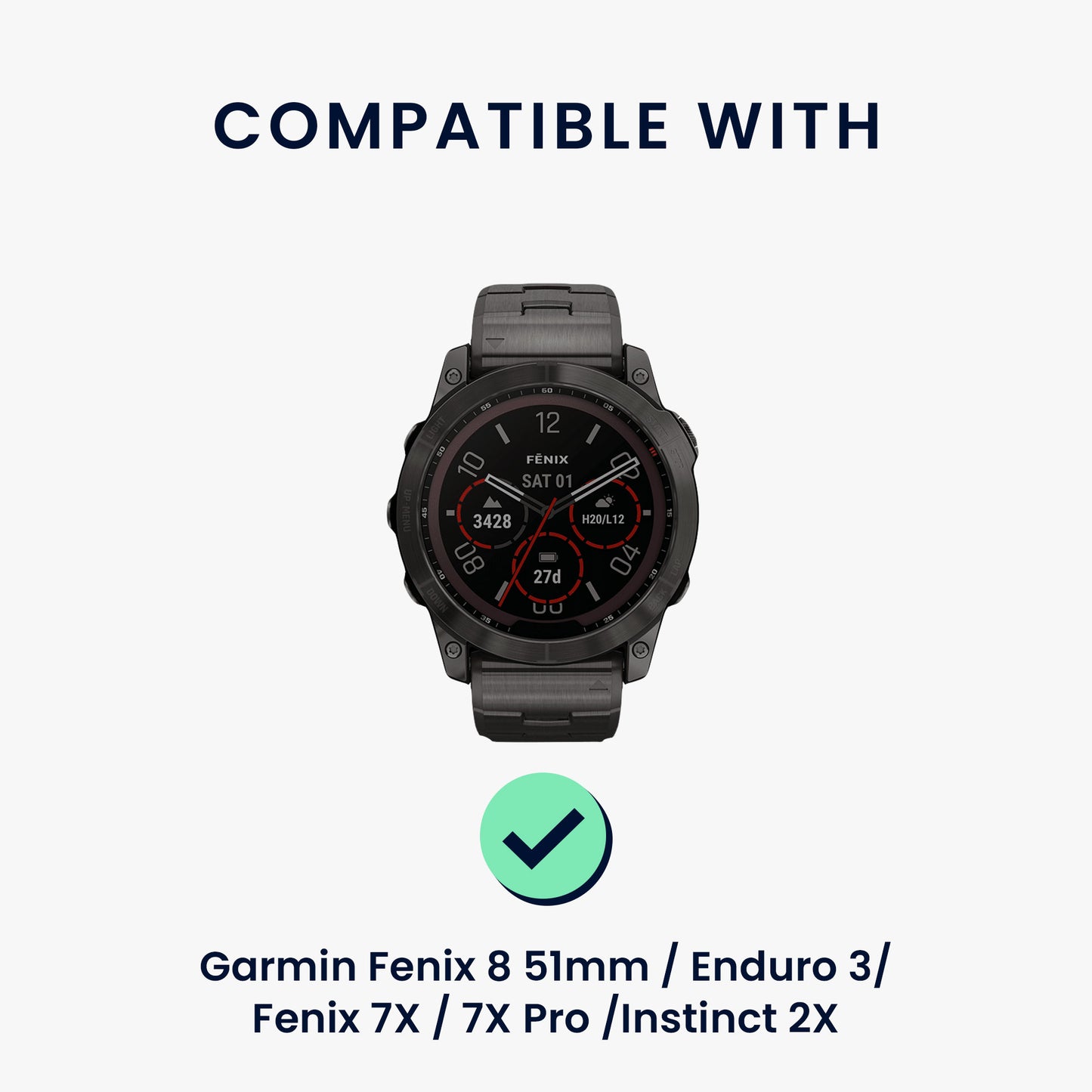 kwmobile Ersatzarmband kompatibel mit Garmin Fenix 8 51mm / Enduro 3 / Fenix 7X / 7X Pro / Instinct 2X Armband Fitnesstracker Band mit Magnetverschluss