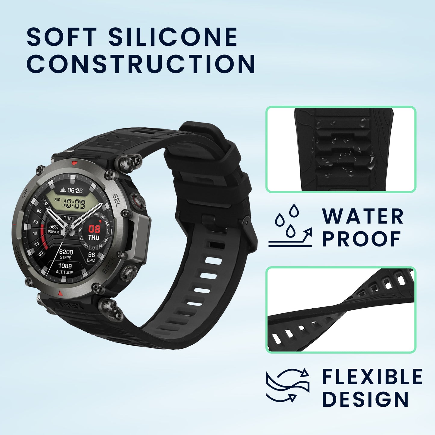 kwmobile Silikon Uhrenarmband für Amazfit T-Rex 3 Armband Ersatzarmband für Fitnesstracker Wechselarmband Smartwatch