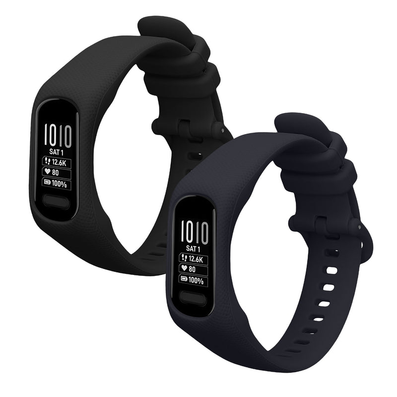 kwmobile 2x Uhrenarmband für Garmin vivosmart 5 / Smart 5 Armband - Fitnesstracker Band Set aus TPU Silikon - Ersatzarmband Smartwatch - Schwarz Dunkelblau Schwarz  [dsg03]