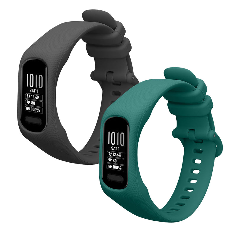 kwmobile 2x Uhrenarmband für Garmin vivosmart 5 / Smart 5 Armband - Fitnesstracker Band Set aus TPU Silikon - Ersatzarmband Smartwatch - Dunkelgrau Grün Dunkelgrau  [dsg04]
